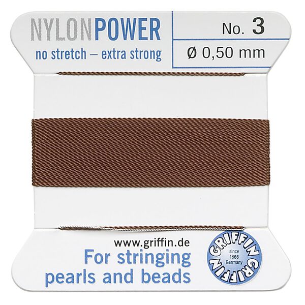 Thread, Griffin, nylon, brown, size #3. Sold per 2-meter card (approximately 78 inches). image number 0