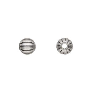 Bead, antique silver-plated brass, 8mm corrugated round. Sold per pkg of 10.