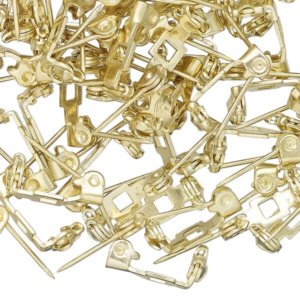 Pin back, matte gold-finished steel, 1/2 inch with locking bar. Sold per pkg of 100. image number 0