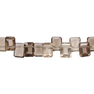 Smoky quartz 1pkg1, hand-cut top-drilled faceted puffed rectangle bead 14 inch 7x5mm-7x6mm