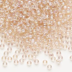 Seed bead, Miyuki, glass, pkg/50g, #8 rocaille, translucent rainbow pink mist (RR-292).