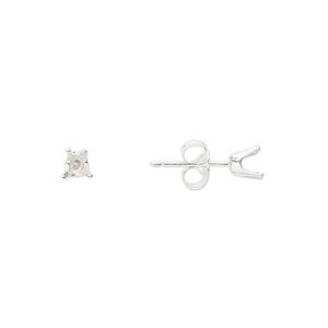 Earstud 1pkg2 Sure-Set™ sterling silver, 4mm heart pre-notched 4-prong setting / earnuts, 1 pair