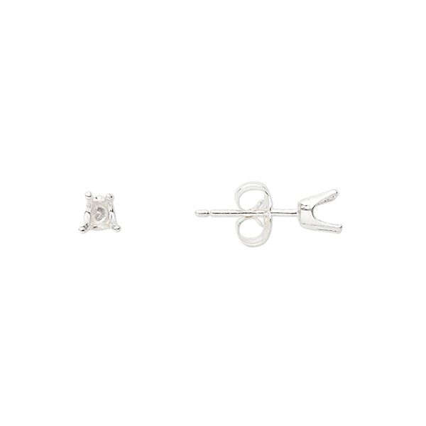 Earstud 1pkg2 Sure-Set™ sterling silver, 4mm heart pre-notched 4-prong setting / earnuts, 1 pair image number 0