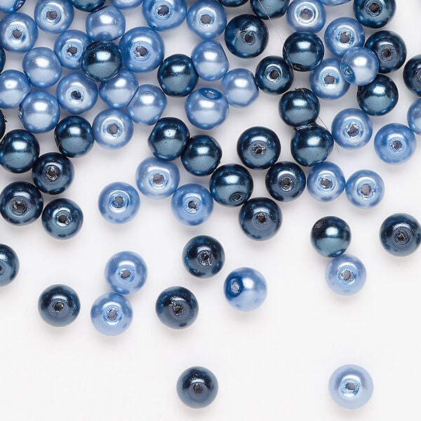 Glass pearl mix 1pkg250, dark teal and powder blue, 4mm round image number 0