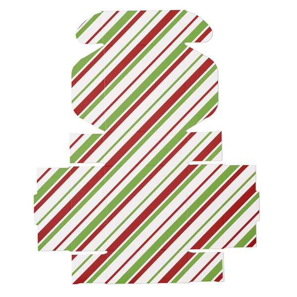 Box, paper, red / green / white, 3x3x1-inch unassembled square with stripe design. Sold per pkg of 10. image number 1
