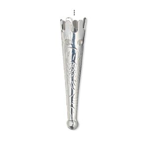 Bolo tip, silver-plated steel, 33x7mm with flower design. Sold per pkg of 10.