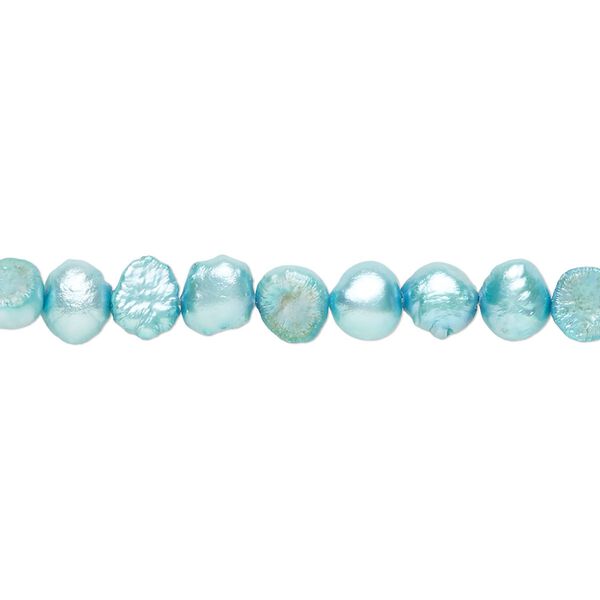 Freshwater pearl 1pkg1, flat-sided potato, 15 inch teal blue 5-6mm cultured image number 0