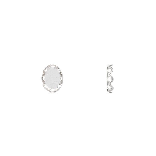 Component, sterling silver, 8x6mm oval with 7x5mm oval setting and closed back. Sold per pkg of 2. image number 0