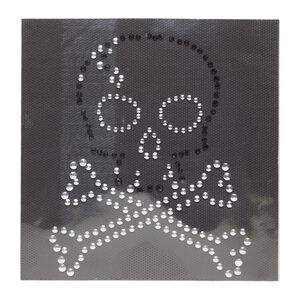 Transfer, aluminum and adhesive, pkg/1, 5x4-inch iron-on skull and crossbones, black and silver.