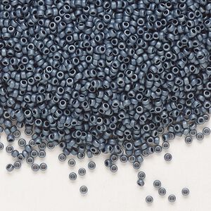 Seed bead, Miyuki, glass, pkg/250g, #15 rocaille, opaque matte gunmetal, (RR-2001).