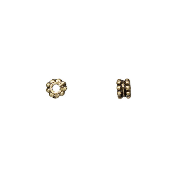 Bead, antique brass-finished "pewter" (zinc-based alloy), 5x3mm double rondelle. Sold per pkg of 24. image number 0