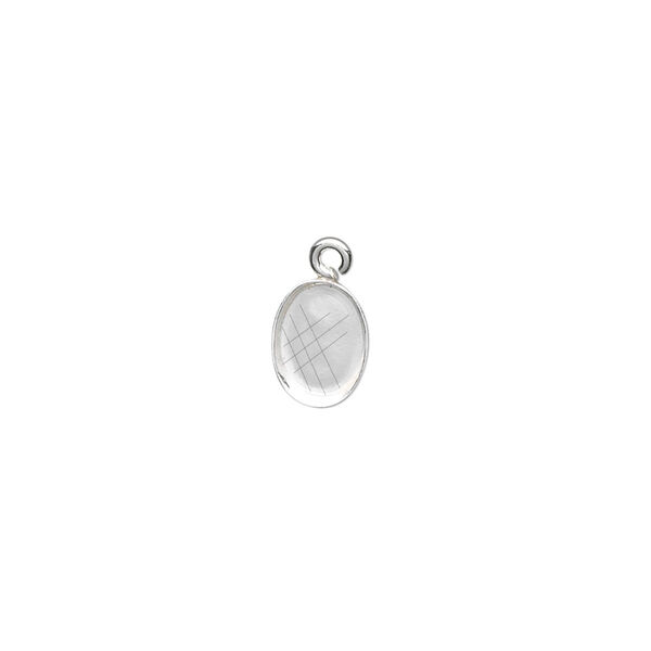 Drop, fine silver, 8x6mm oval bezel cup setting with open loop. Sold per pkg of 10. image number 0