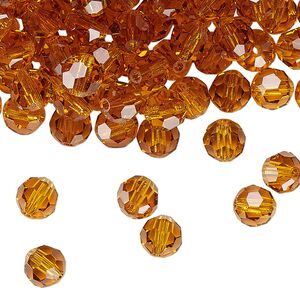 Bead 288pk topaz, Preciosa Czech crystal 6mm round