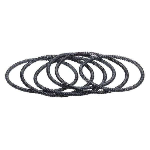 Bracelet, stretch, painted steel, grey, 3mm twisted coil, 6-1/2 inches. Sold per pkg of 6. image number 0