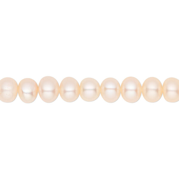 Pearl, White Lotus™, cultured freshwater, peach, 5.5-6mm button, B grade, Mohs hardness 2-1/2 to 4. Sold per 15-1/2" to 16" strand. image number 0