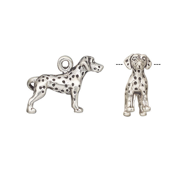 Charm, antiqued sterling silver, 19x14.5mm 3D Dalmatian. Sold individually. image number 0