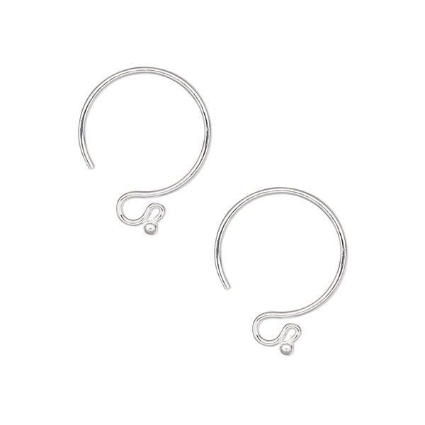 Ear wire, silver-plated brass, 15mm French hook with 1.5mm ball and open loop, 20 gauge. Sold per pkg of 5 pairs. image number 0