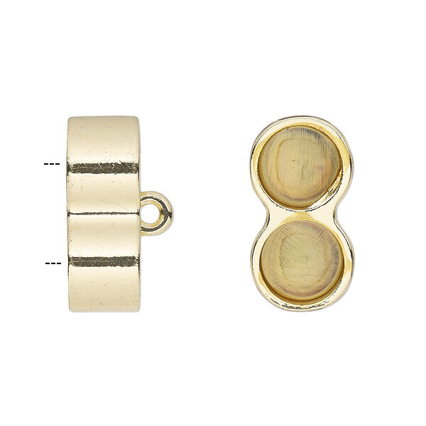 Cord end, glue-in, gold-finished "pewter" (zinc-based alloy), 20x10.5mm 2-strand barrel, 8mm inside diameter. Sold per pkg of 2. image number 0