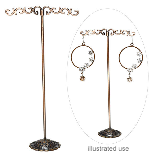 Display, earring, antique copper-finished steel and "pewter" (zinc-based alloy), 6-1/4 x 3 x 1-1/4 inches. Sold per pkg of 2. image number 0