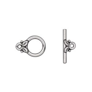 Clasp toggle 1pkg10 silver-plated pewter (tin alloy), 11.5mm round, antique TierraCast® 1-strand