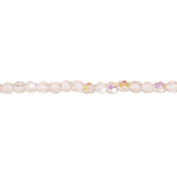 Bead, Czech fire-polished glass, light rose AB, 3mm faceted round. Sold per pkg of 1,200 (1 mass). image number 0