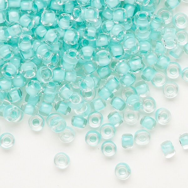 Seed bead, Dyna-Mites™, glass, translucent inside color sea foam, #6 round. Sold per 1/2 kilogram pkg. image number 0