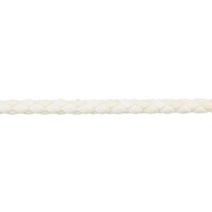 Bolo cord, leatherette, matte white, 3mm braided round. Sold per 5-yard section.