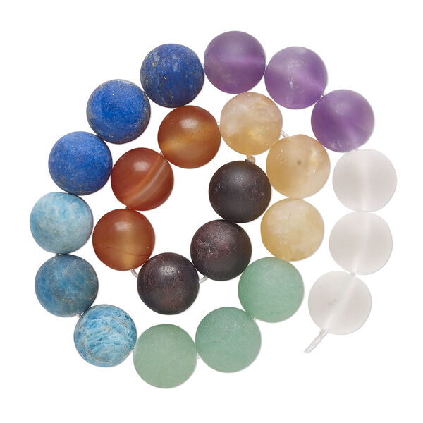 Bead, multi-gemstone (natural/dyed/heated), matte, 10mm round, C grade, Mohs hardness 5 to 7-1/2. Sold per 9-1/2-inch strand, approximately 20 beads. image number 0