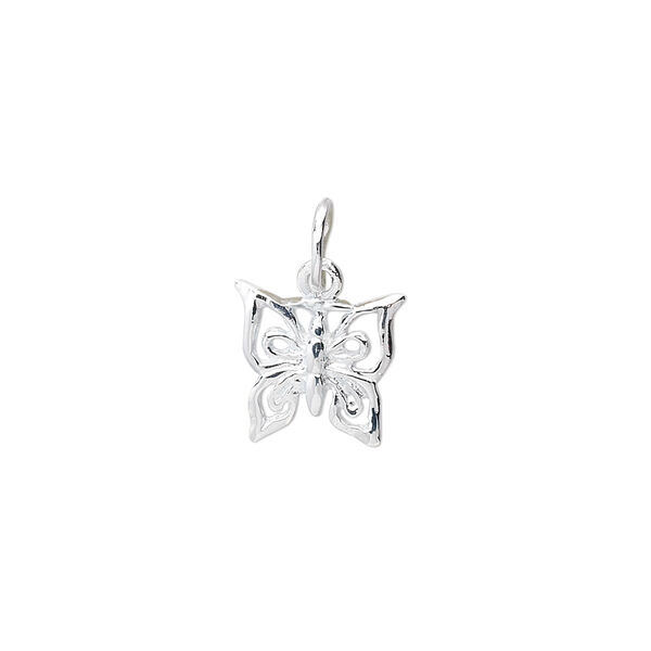 Charm, sterling silver, 12x11mm single-sided butterfly. Sold per pkg of 2. image number 0