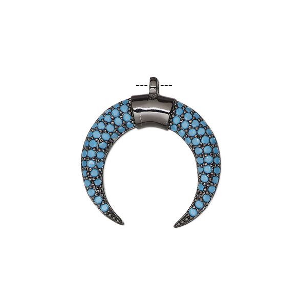 Drop, cubic zirconia and black-finished brass, turquoise blue, 20x19mm single-sided naja. Sold individually. image number 0