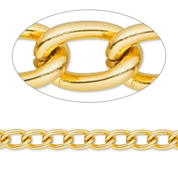 Chain, anodized aluminum, gold, 5mm curb. Sold per pkg of 5 feet. image number 0