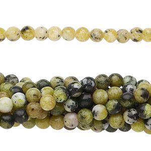 Yellow "turquoise" (serpentine with quartz) 1pkg10, round bead natural 15.5-16 inch 4mm