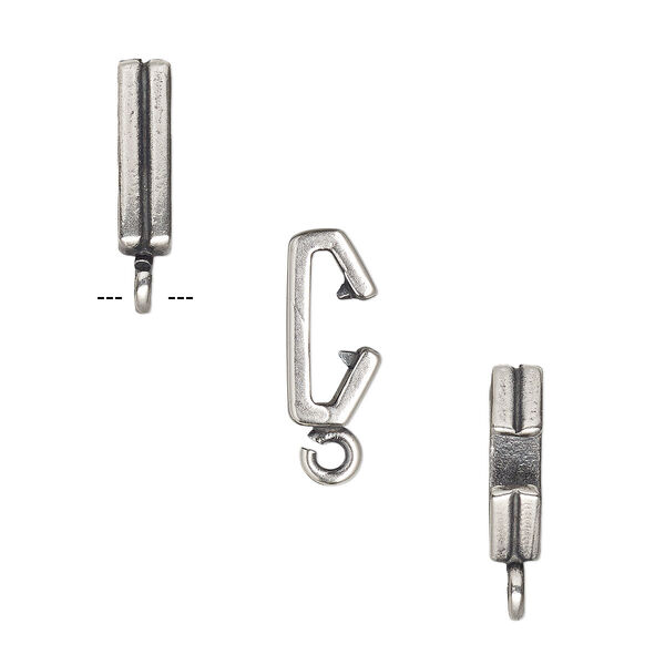 Component, JBB Findings, antique silver-plated brass, 11x3mm rectangle with line design and open loop, 8x1.5mm inside diameter. Sold per pkg of 2. image number 0