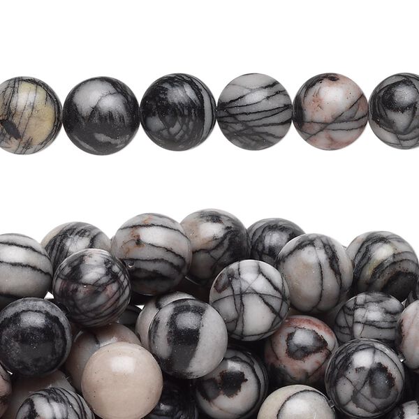 Black silk stone (onyx marble) 1pkg10, round bead natural 15.5-16 inch 8mm image number 0