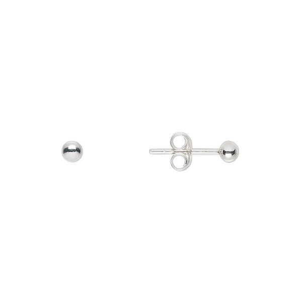 Earstud, sterling silver, 3mm ball with post. Sold per pair. image number 0