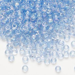 Seed bead, Dyna-Mites™, glass, transparent rainbow light blue, #6 round. Sold per 40-gram pkg.