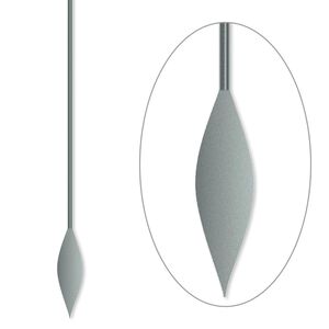 Paddle pin, gunmetal-plated brass, 2-inch spear style, 22 gauge. Sold per pkg of 500.