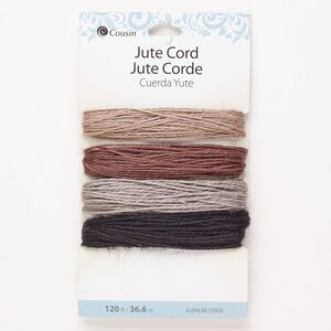 Cord, jute, pkg/(4) 30 feet, mixed colors, 1mm round.