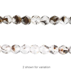 Bead, Czech fire-polished glass, clear / black / brown, 6mm faceted round. Sold per 15-1/2" to 16" strand.