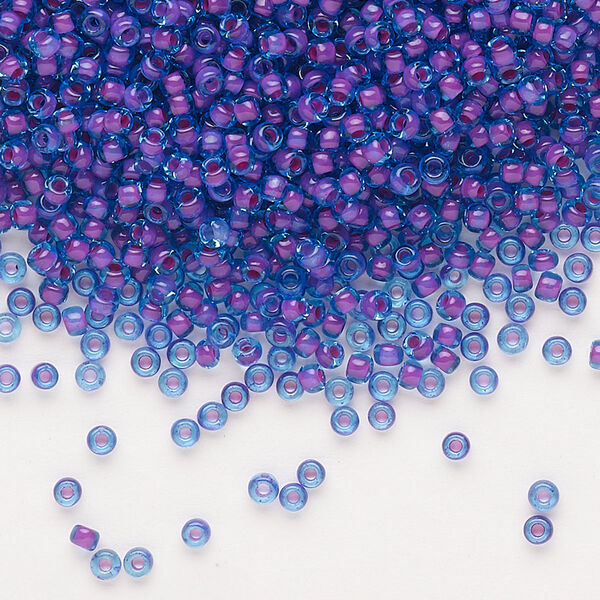 Seed bead, Dyna-Mites™, glass, pkg/1/2kg, #11 round, translucent inside dyed color blue/fuchsia, (228 11/0 RR). image number 0