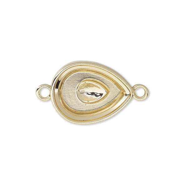 Link, Almost Instant Jewelry®, gold-plated "pewter" (zinc-based alloy), 20x15mm teardrop with 18x13mm pear setting. Sold per pkg of 2. image number 0
