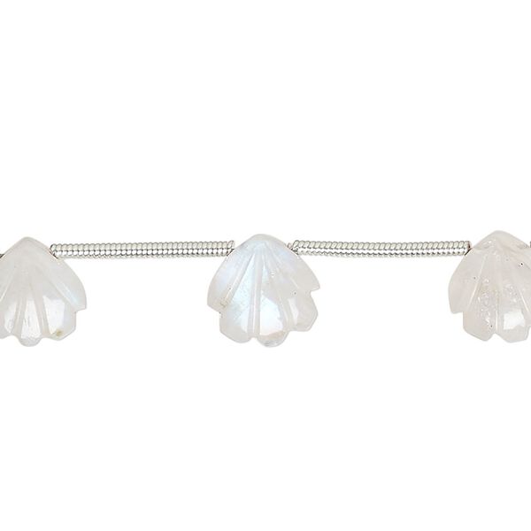 Rainbow moonstone 1pkg10, hand-cut top-drilled carved puffed shell bead natural 9x9mm image number 0