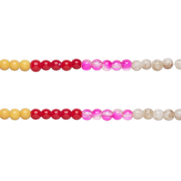 Bead, glass, opaque and translucent multi-pinks, 6mm round. Sold per pkg of (2) 7-inch strands, approximately 70 beads. image number 0