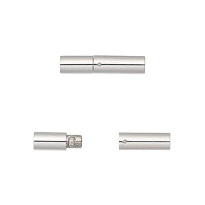 Clasp slide lock 1pkg1, 18.5x4mm round tube / fits 3mm cord, stainless steel 1-strand
