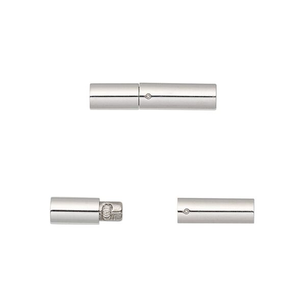 Clasp, slide lock, stainless steel, 18.5x4mm round tube with glue-in ends, 3mm inside diameter. Sold individually. image number 0