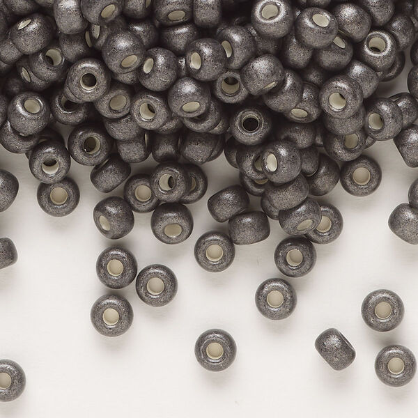 Seed bead, Miyuki, glass, pkg/250g, #6 rocaille, opaque matte galvanized graphite, (RR-2092). image number 0