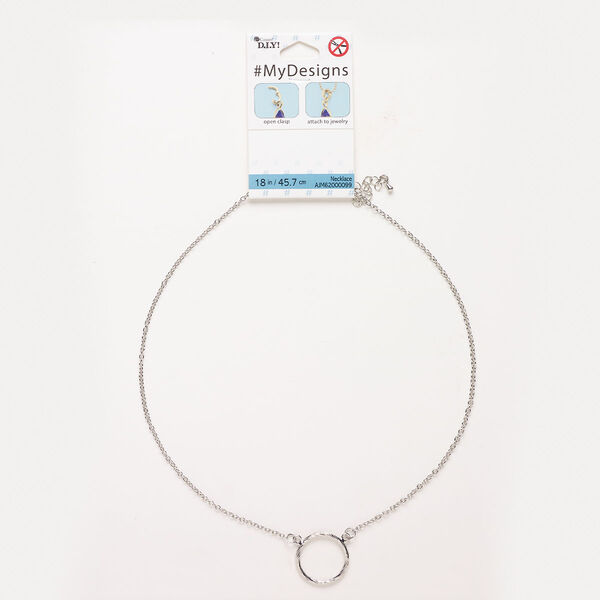 Necklace, silver-finished steel, 18 inches with 24mm open round, lobster claw clasp and 4-inch extender chain. Sold individually. image number 0