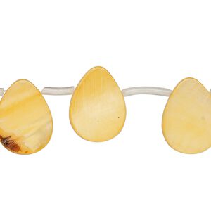Bead, mother-of-pearl shell (dyed), orange, 16x7mm-16x11mm top-drilled flat teardrop, Mohs hardness 3-1/2. Sold per 14-inch strand, approximately 25 beads.
