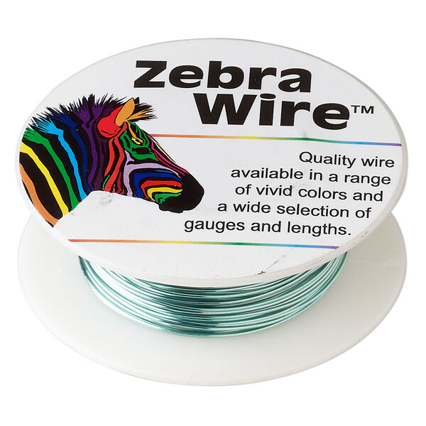 Wire, Zebra Wire™, color-coated copper, aqua blue, round, 24 gauge. Sold per 20-yard spool. image number 0