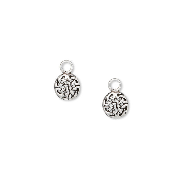 Drop, antiqued sterling silver, 6mm filigree round. Sold per pkg of 2. image number 0